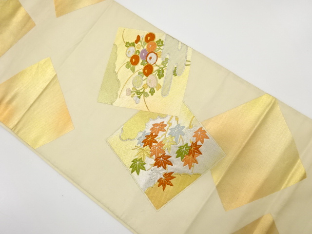 JAPANESE KIMONO / ANTIQUE FUKURO OBI / SILK / WOVEN MAPLE LEAVES